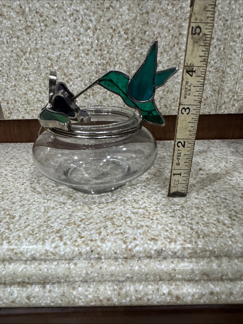 Stained Glass Hummingbird & Butterfly Glass Bowl - Green Accent